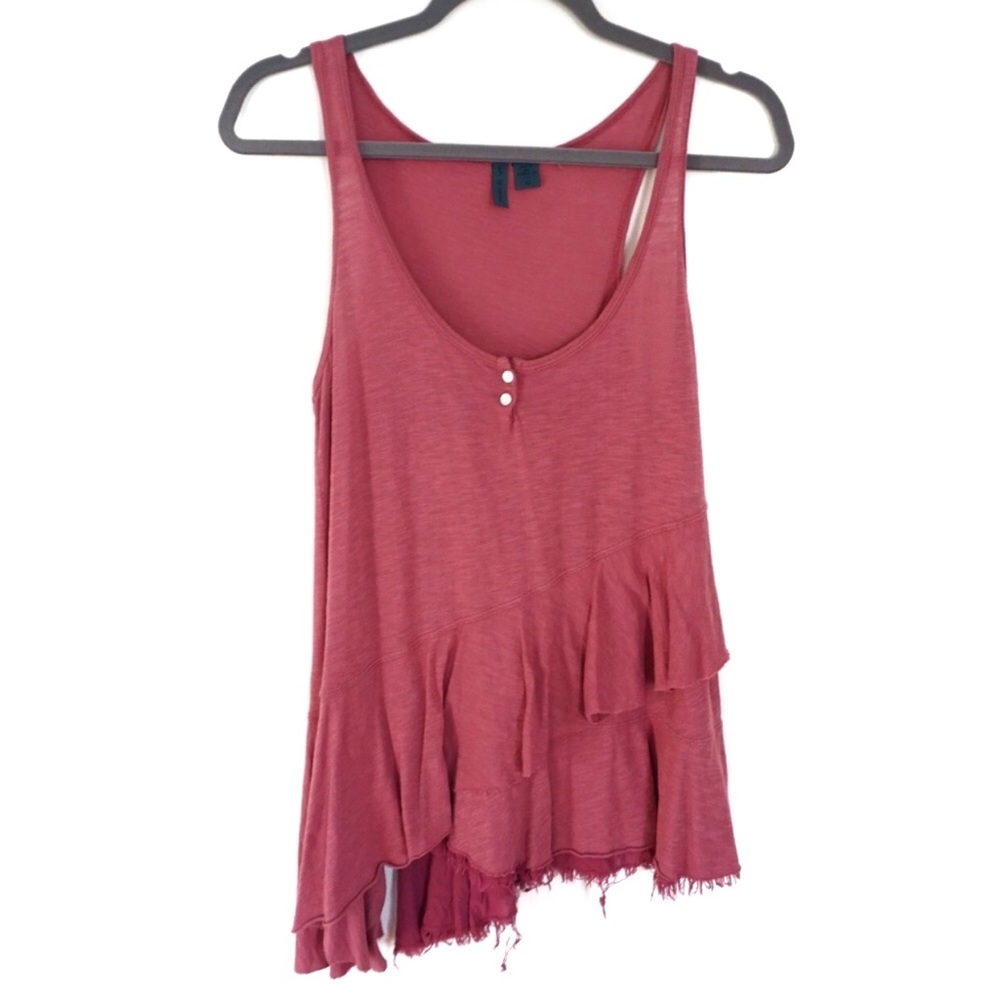Anthro Left of Center Asymmetrical Ruffle Hem Tank